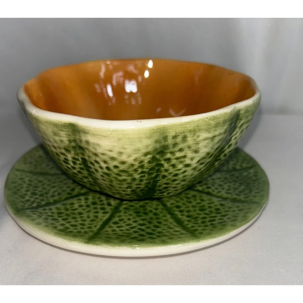 Vintage Knobler Japan ceramic‎ majolica art pottery fruit bowls & Saucers 8Pc